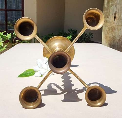 SMALL 5-ARM BRASS CANDELABRUM  A MUST HAVE IN SOUTH AFRICA!  2ND OF 2 ON AUCTION