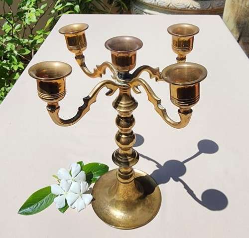 SMALL 5-ARM BRASS CANDELABRUM  A MUST HAVE IN SOUTH AFRICA!  2ND OF 2 ON AUCTION