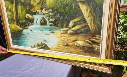 COLOURFUL SIGNED D TANNER WATER LANDSCAPE ORIGINAL VINTAGE OIL ON BOARD LARGE 103CM W 73CM H