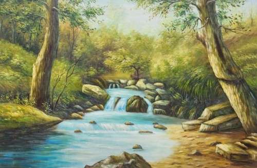 COLOURFUL SIGNED D TANNER WATER LANDSCAPE ORIGINAL VINTAGE OIL ON BOARD LARGE 103CM W 73CM H