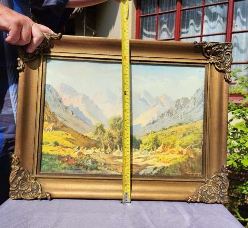 TINUS DE JONGH (1885-1942) CAPE MOUNTAINS VINTAGE WOODEN FRAMED PRINT