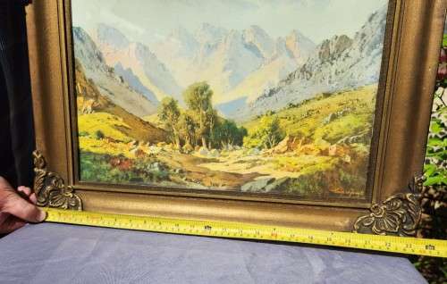TINUS DE JONGH (1885-1942) CAPE MOUNTAINS VINTAGE WOODEN FRAMED PRINT