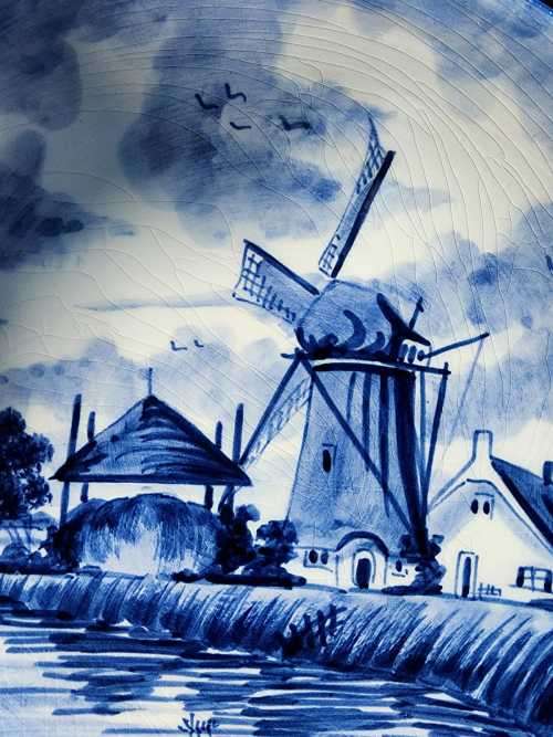 DELFT WINDMILL PLATE HANDMADE IN HOLLAND WITH ARTIST SIGNATURE
