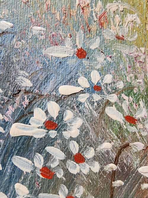 GIRL IN FLOWER FIELD ORIGINAL OIL PAINTING SIGNED BY ARTIST KENIA OR KANIA