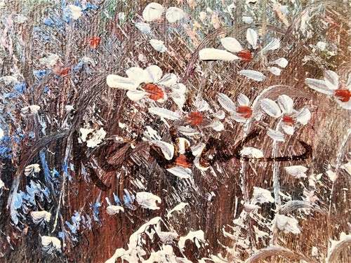 GIRL IN FLOWER FIELD ORIGINAL OIL PAINTING SIGNED BY ARTIST KENIA OR KANIA