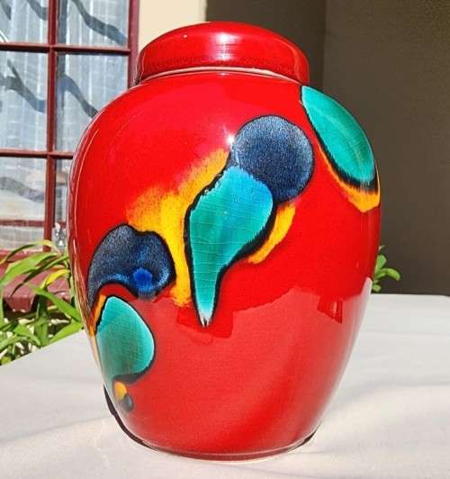 POOLE POTTERY ENGLAND LIVING GLAZE HAND PAINTED GINGER JAR SIGNED AX AND MS