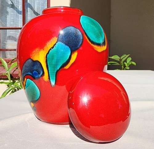 POOLE POTTERY ENGLAND LIVING GLAZE HAND PAINTED GINGER JAR SIGNED AX AND MS