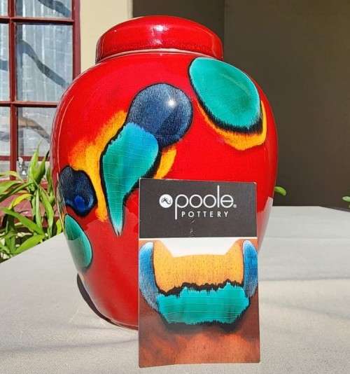 POOLE POTTERY ENGLAND LIVING GLAZE HAND PAINTED GINGER JAR SIGNED AX AND MS