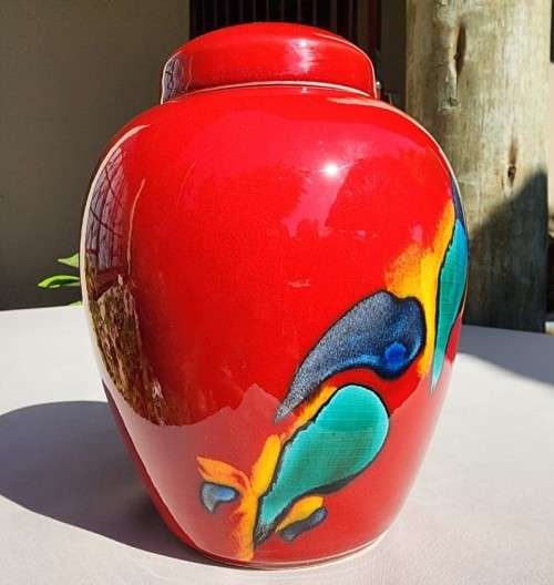 POOLE POTTERY ENGLAND LIVING GLAZE HAND PAINTED GINGER JAR SIGNED AX AND MS