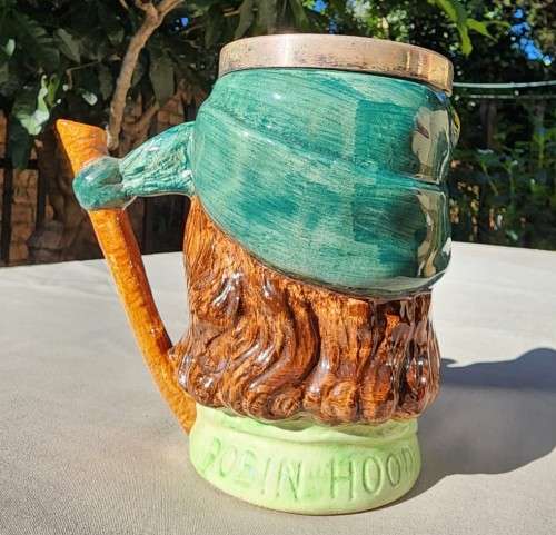 VINTAGE 1950S LANCASTER AND SANDLAND ROBIN HOOD CHARACTER JUG WITH YEOMAN EPNS RIM