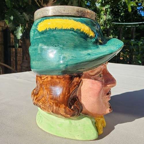 VINTAGE 1950S LANCASTER AND SANDLAND ROBIN HOOD CHARACTER JUG WITH YEOMAN EPNS RIM