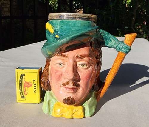 VINTAGE 1950S LANCASTER AND SANDLAND ROBIN HOOD CHARACTER JUG WITH YEOMAN EPNS RIM