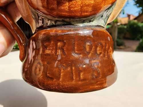 HAND PAINTED 1960S LANCASTER AND SANDLAND SHERLOCK HOLMES CHARACTER JUG WITH TOBACCO PIPE HANDLE