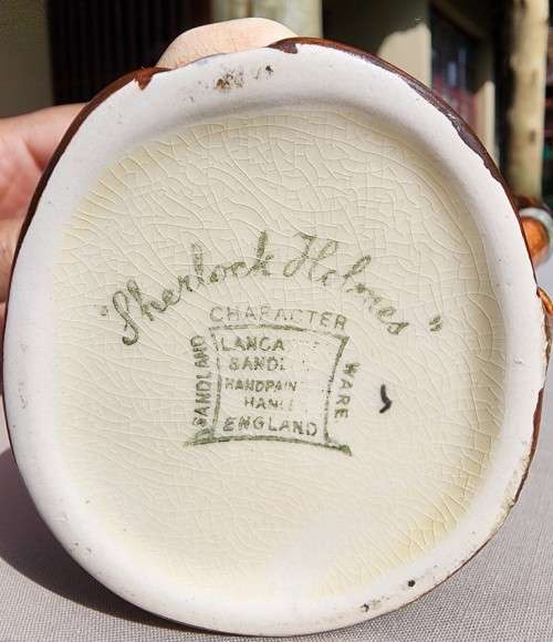 HAND PAINTED 1960S LANCASTER AND SANDLAND SHERLOCK HOLMES CHARACTER JUG WITH TOBACCO PIPE HANDLE