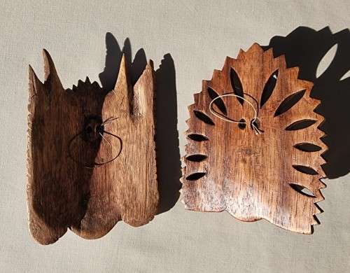 PAIR OF SOUTH EAST ASIA WOODEN CARVED DIETY MASKS