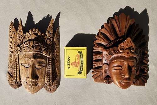 PAIR OF SOUTH EAST ASIA WOODEN CARVED DIETY MASKS