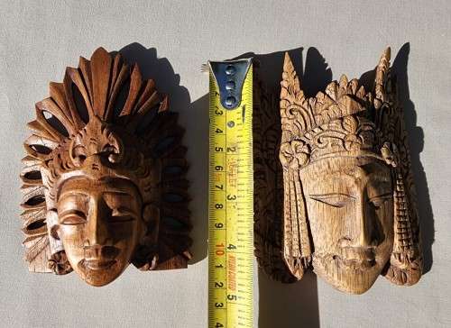 PAIR OF SOUTH EAST ASIA WOODEN CARVED DIETY MASKS