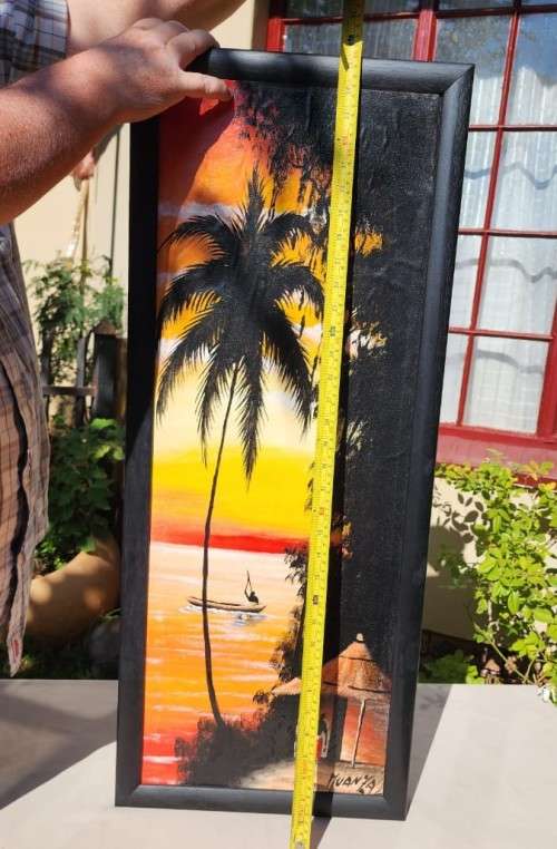 PALM TREE AFRICAN SUNSET RIVER SCENE PAINTING SIGNED MUANYA