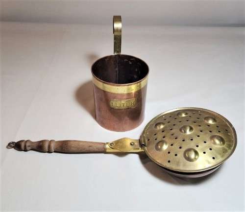BRASS AND COPPER 1L MEASURING BUCKET AND BED WARMER