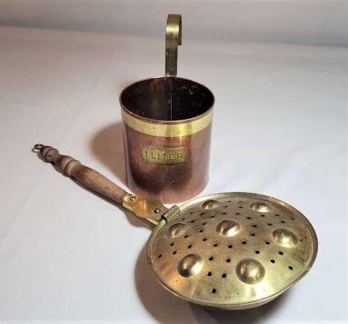 BRASS AND COPPER 1L MEASURING BUCKET AND BED WARMER