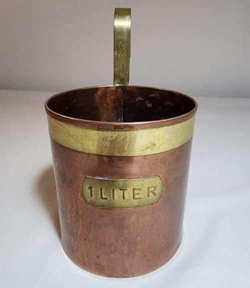 BRASS AND COPPER 1L MEASURING BUCKET AND BED WARMER