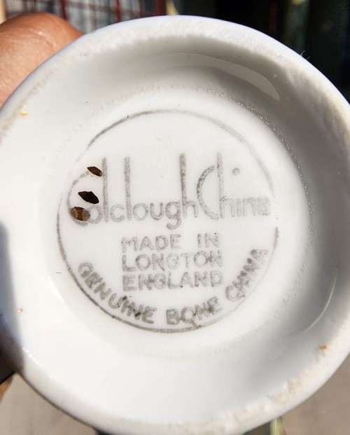 A WW2 ERA 1939 MARKED COLCOUGH CHINA TRIO IN HARLEQUIN BALLET LEMON YELLOW PATTERN (1ST OF 6)