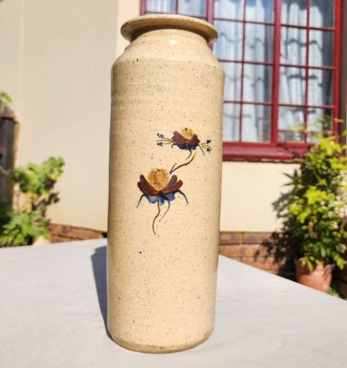 LARGE 36CM HIGH 3,6KG STONEWARE VASE HAND PAINTED GLAZED