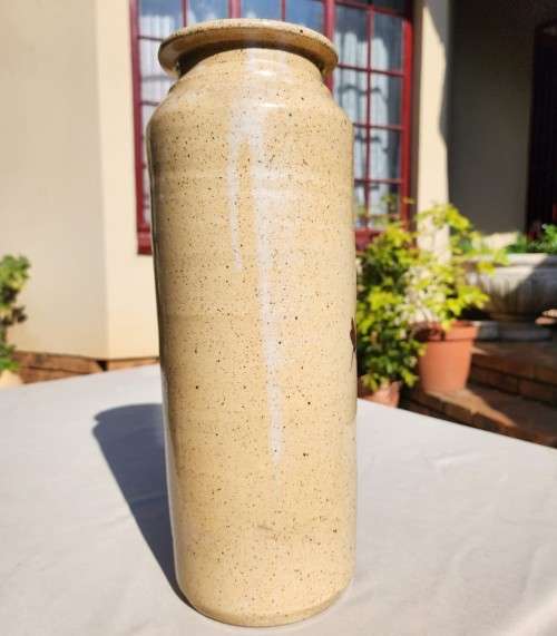 LARGE 36CM HIGH 3,6KG STONEWARE VASE HAND PAINTED GLAZED