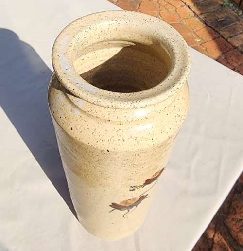 LARGE 36CM HIGH 3,6KG STONEWARE VASE HAND PAINTED GLAZED