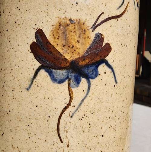 LARGE 36CM HIGH 3,6KG STONEWARE VASE HAND PAINTED GLAZED