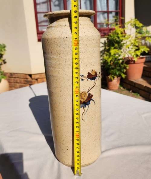 LARGE 36CM HIGH 3,6KG STONEWARE VASE HAND PAINTED GLAZED