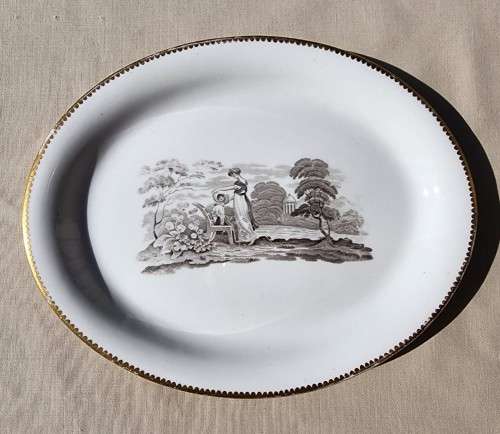 ANTIQUE (1800-1820) EARLY SPODE CHARCOAL BLACK BAT PRINTED PATTERN TRAY