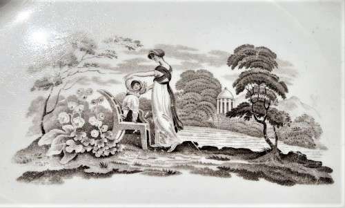 ANTIQUE (1800-1820) EARLY SPODE CHARCOAL BLACK BAT PRINTED PATTERN TRAY