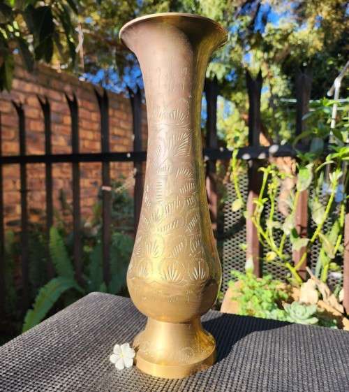 BEAUTIFUL LARGE 34CM HIGH BRASS VASE 2ND OF 2 ON AUCTION