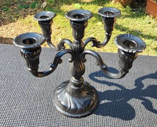 CLASSICAL STYLE BLACK PAINTED ALUMINIUM 5-PILLAR CANDELABRUM LARGE 25CM HIGH