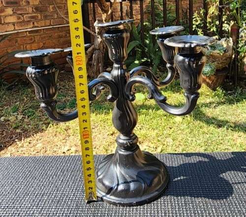 CLASSICAL STYLE BLACK PAINTED ALUMINIUM 5-PILLAR CANDELABRUM LARGE 25CM HIGH