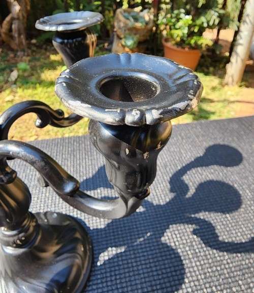 CLASSICAL STYLE BLACK PAINTED ALUMINIUM 5-PILLAR CANDELABRUM LARGE 25CM HIGH