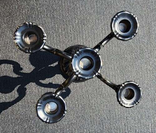 CLASSICAL STYLE BLACK PAINTED ALUMINIUM 5-PILLAR CANDELABRUM LARGE 25CM HIGH