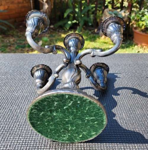 CLASSICAL STYLE BLACK PAINTED ALUMINIUM 5-PILLAR CANDELABRUM LARGE 25CM HIGH