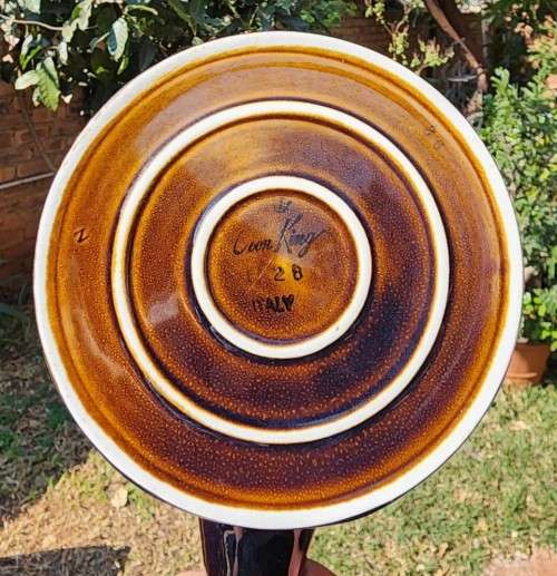 VINTAGE 1980S OVEN KING ITALY STONEWARE SAUCEPAN  HAND PAINTED LID GLAZED