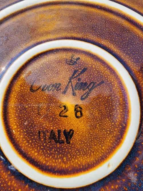 VINTAGE 1980S OVEN KING ITALY STONEWARE SAUCEPAN  HAND PAINTED LID GLAZED