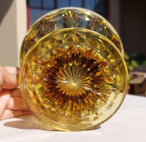 VINTAGE 1970S ANCHOR HOCKING USA AMBER GLASS LIDDED CANDY BOWL