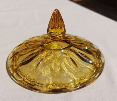 VINTAGE 1970S ANCHOR HOCKING USA AMBER GLASS LIDDED CANDY BOWL