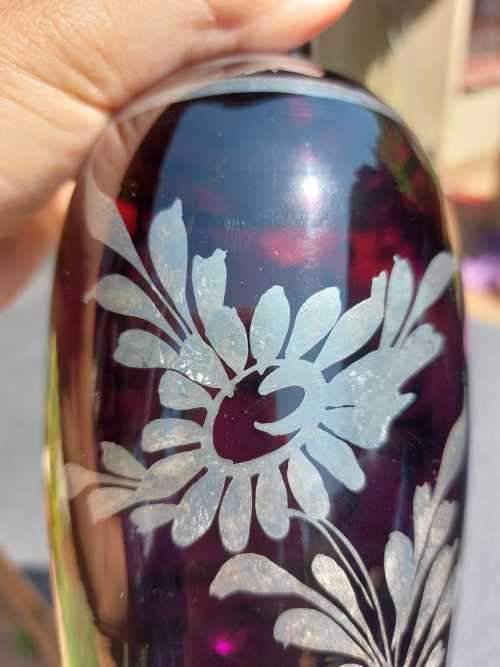VINTAGE CZECH SILVER OVERLAID VASE WITH HAND PAINTED FLOWER DESIGN
