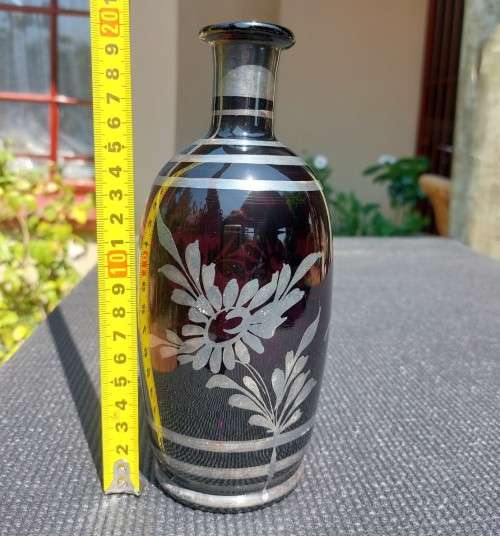 VINTAGE CZECH SILVER OVERLAID VASE WITH HAND PAINTED FLOWER DESIGN