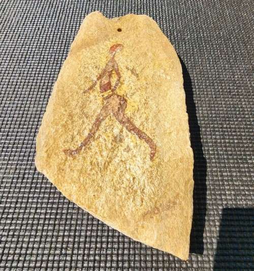 BUSHMAN WALKING MODERN IMITATION SAN BUSHMEN ROCK ART ON SLATE SIGNED BY ARTIST
