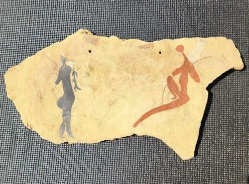 SAN FIGURES WITH BOW AND ARROWS MODERN IMITATION SAN BUSHMEN ROCK ART ON SLATE LARGE 50CM WIDE