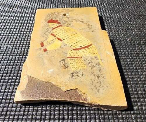 SAN DRESSED MODERN IMITATION SAN BUSHMEN ROCK ART ON SLATE MARKED M PAYNE SHELTER NO 3