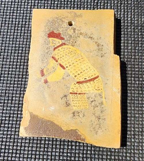 SAN DRESSED MODERN IMITATION SAN BUSHMEN ROCK ART ON SLATE MARKED M PAYNE SHELTER NO 3