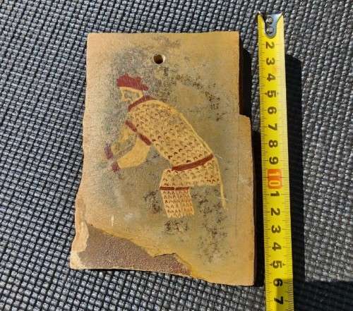 SAN DRESSED MODERN IMITATION SAN BUSHMEN ROCK ART ON SLATE MARKED M PAYNE SHELTER NO 3